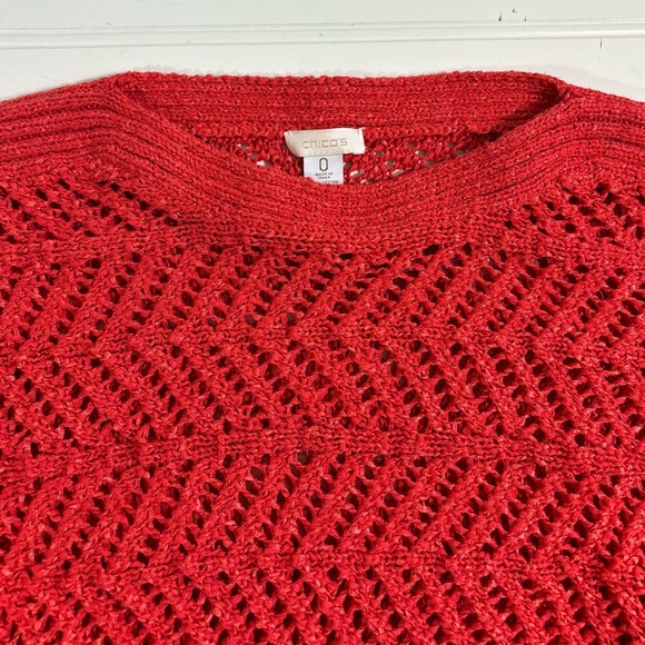 Chicos 0 Short Sleeve Open Knit Sweater Pullover Boho Beachy Orange Size Small - Picture 7 of 15